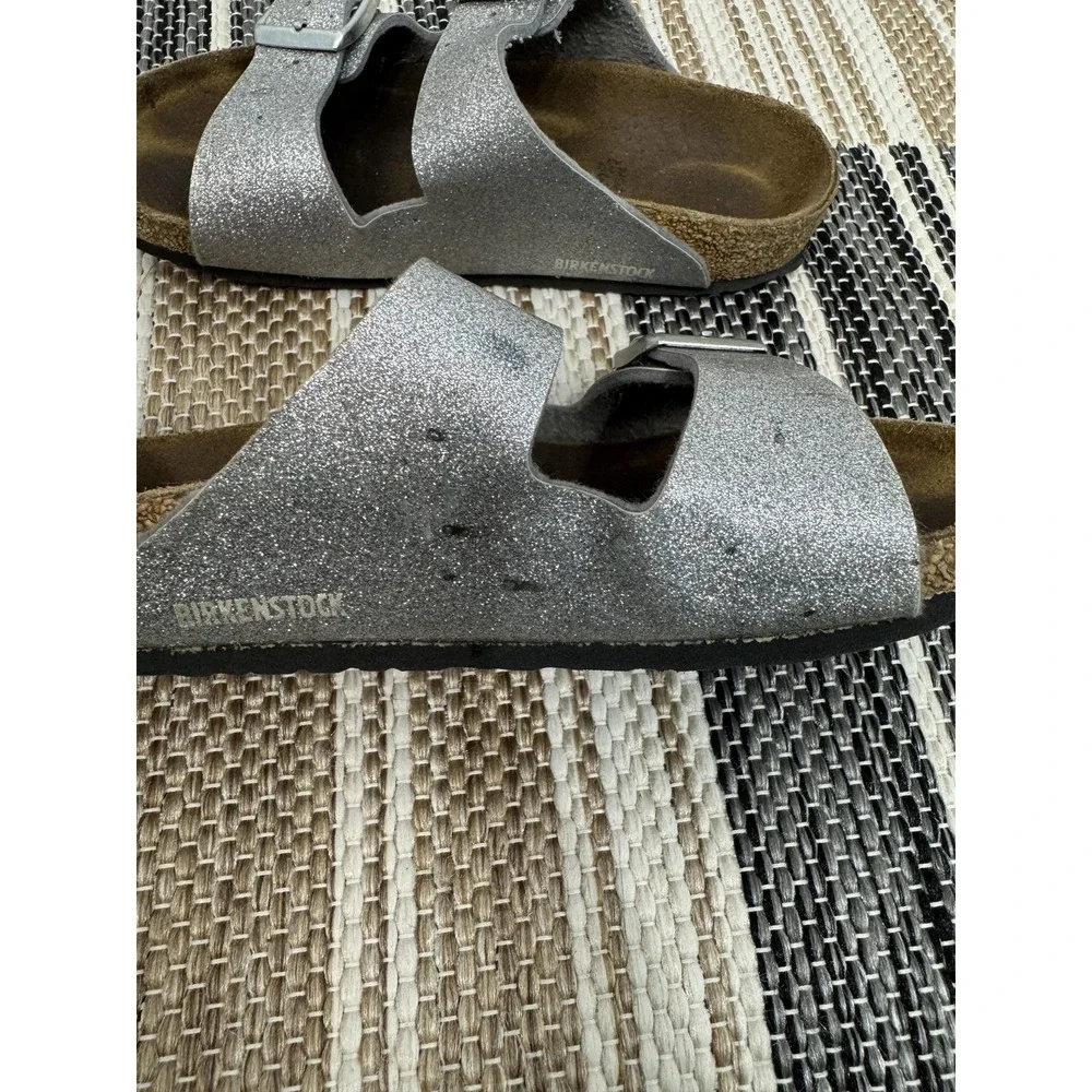 Birkenstock Arizona Sandals Kid's Size 3 EU 33 Silver Glitter Slide Buckle